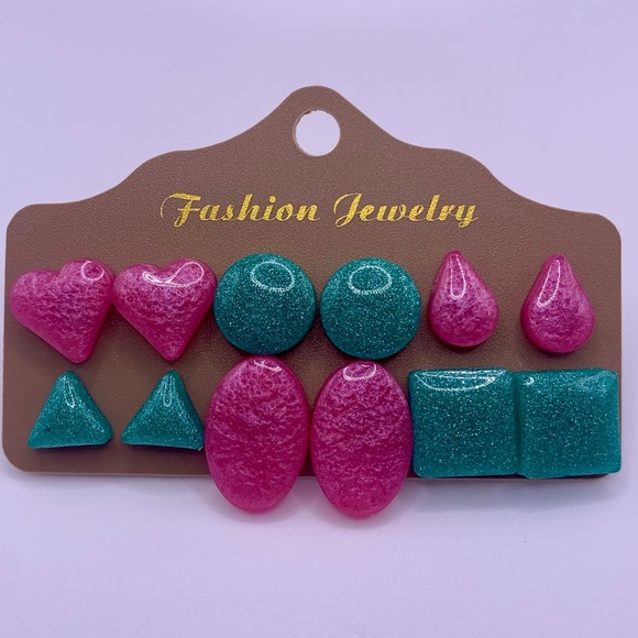 HANDMADE- Strawberry-Kiwi earring stud- set of 6 - Picture 2 of 3